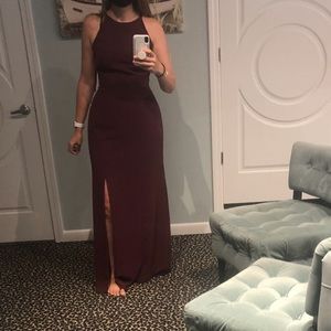 Black halter dress with slit